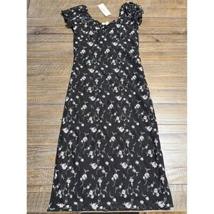No Comment Floral Mesh Midi Dress Kids Size S 7/8 Black NWT Cottagecore Ruffle